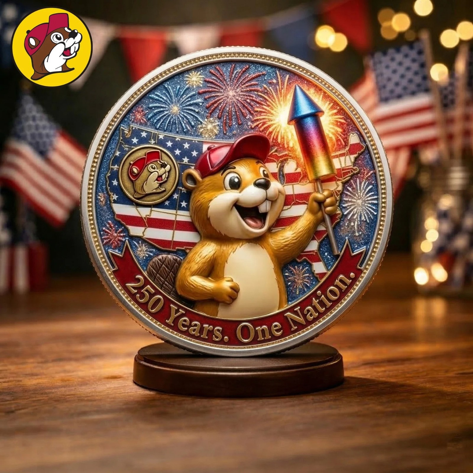 Buc-ee\'s America 250 Years One Nation Coin Fireworks USA 250th Anniversary