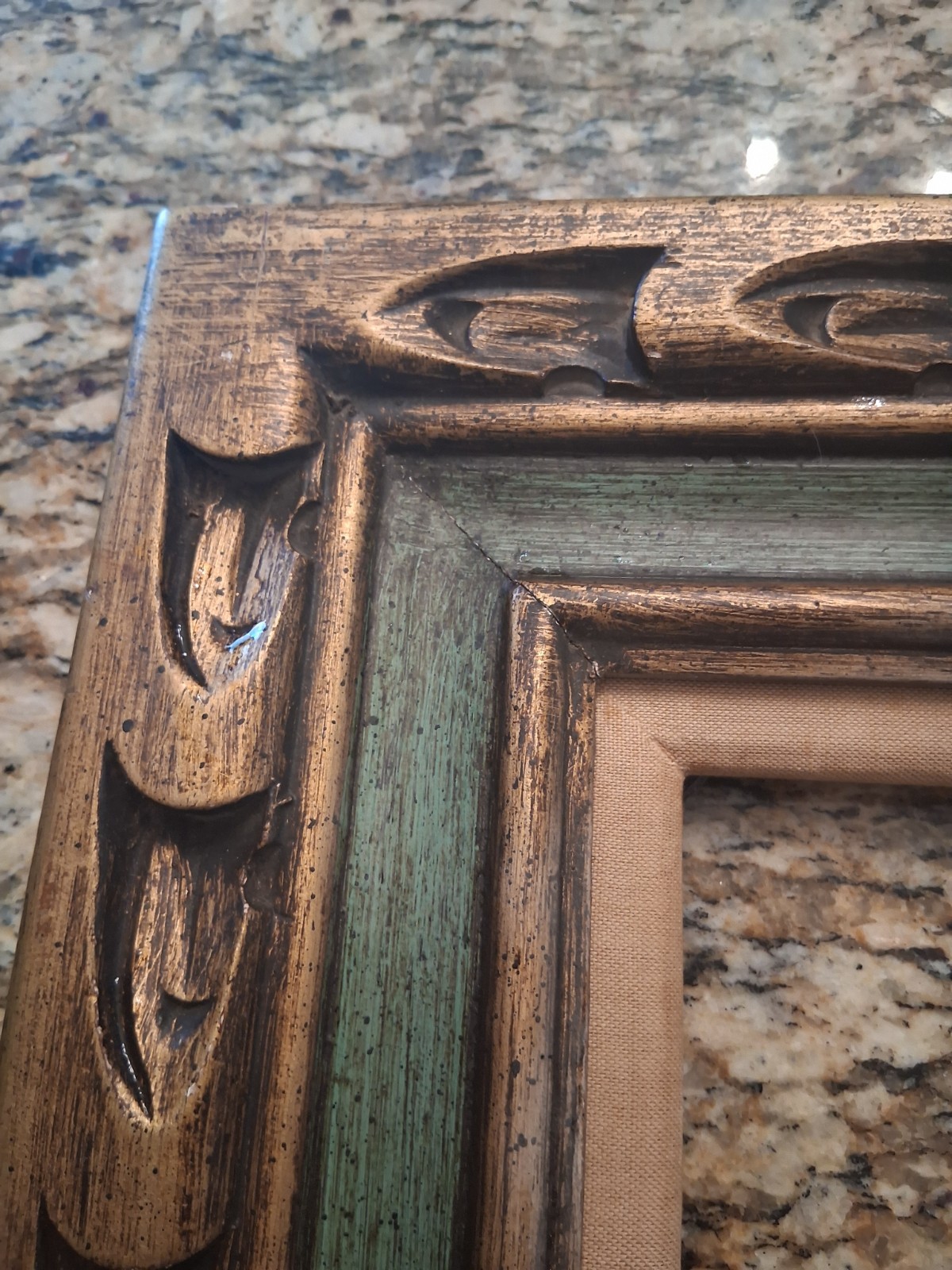 VINTAGE MID CENTURY MODERN PICTURE FRAME Wood Gold Linen Mexico 1960s MCM Art
