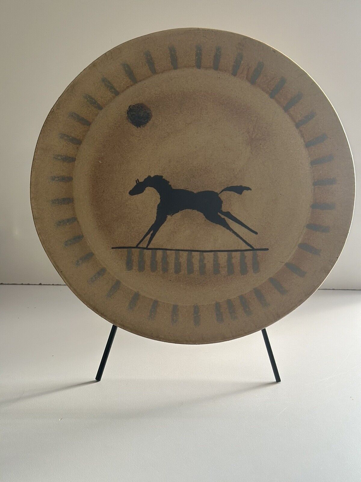 Flat Earth Pottery Michael Schyler Horse And Moon Plate 1994