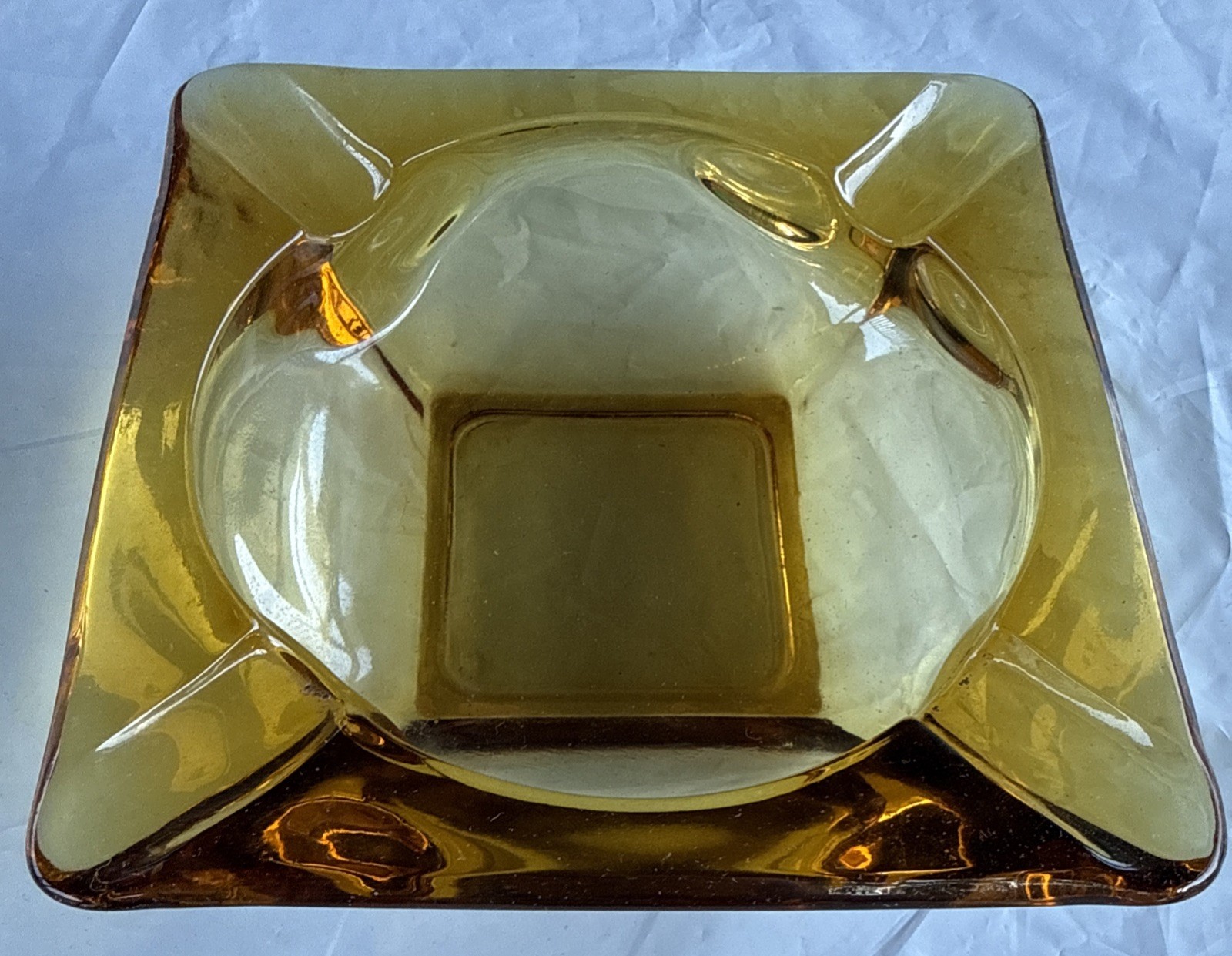 Amber Ashtray Vintage Mid Century Modern Glass Square Cigar Cigarette 6” Large