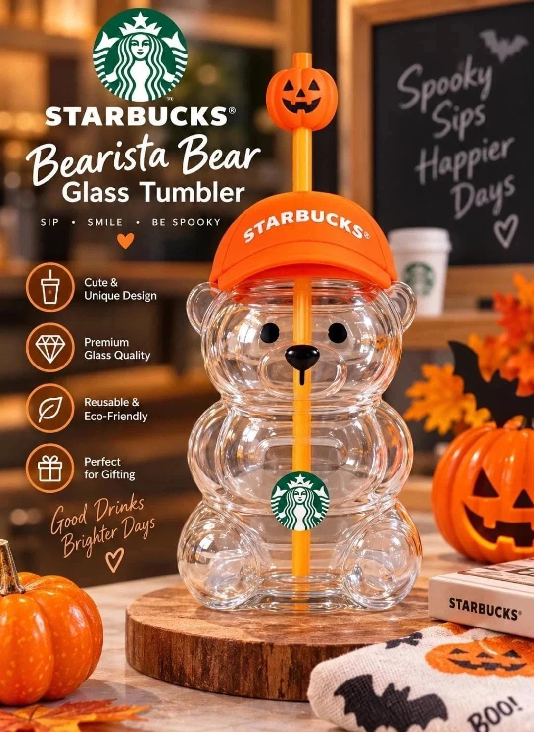 2026 100% Authentic Starbucks x Peanuts Snoopy Glass Cup Brand NewHalloween Gift