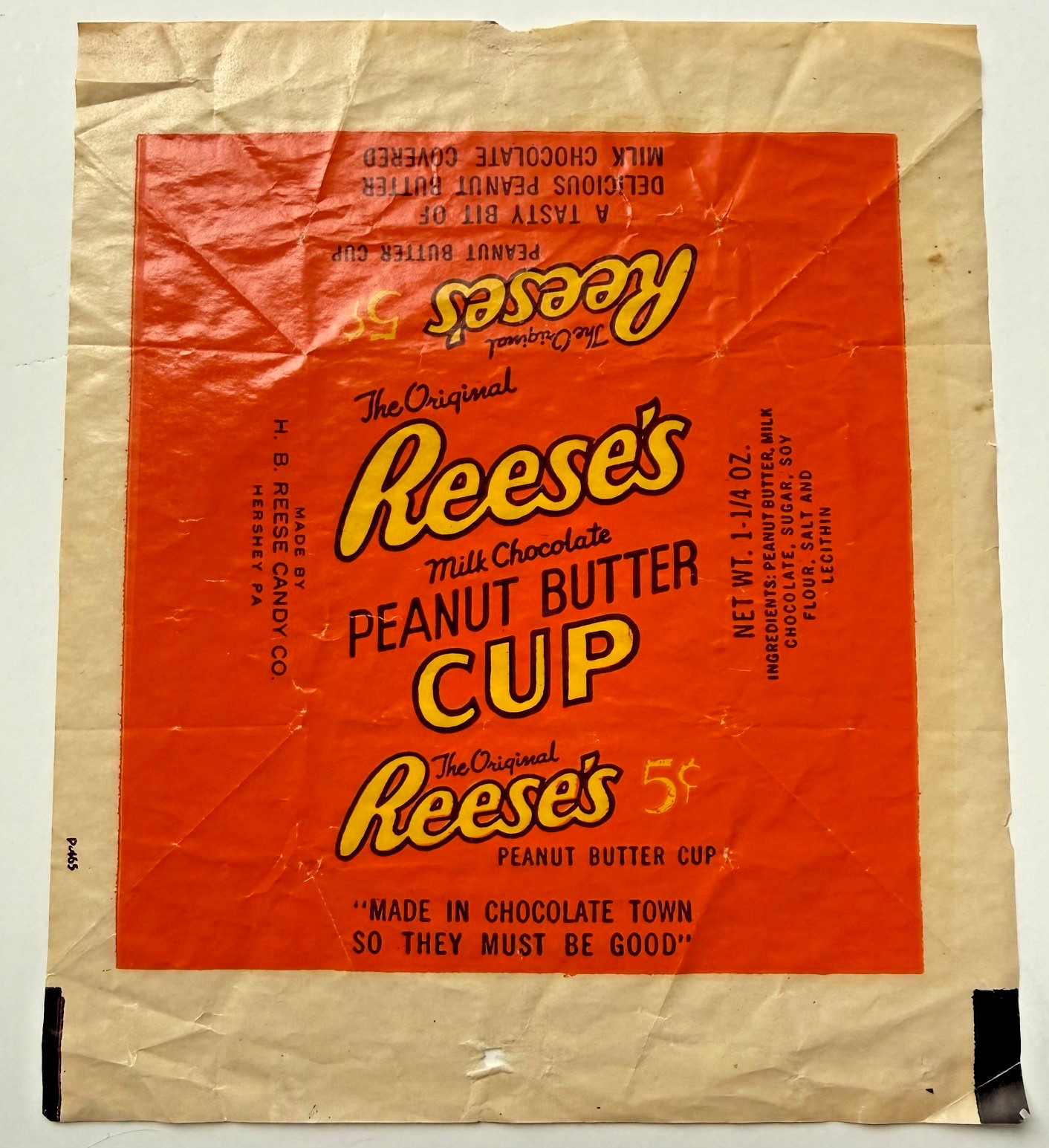 Scarce Vintage 1950's Five Cent Reese's Peanut Butter Cup CANDY BAR WRAPPER Scarce Vintage 1950's Five Cent Reese's Peanut Butter Cup CANDY BAR WRAPPER