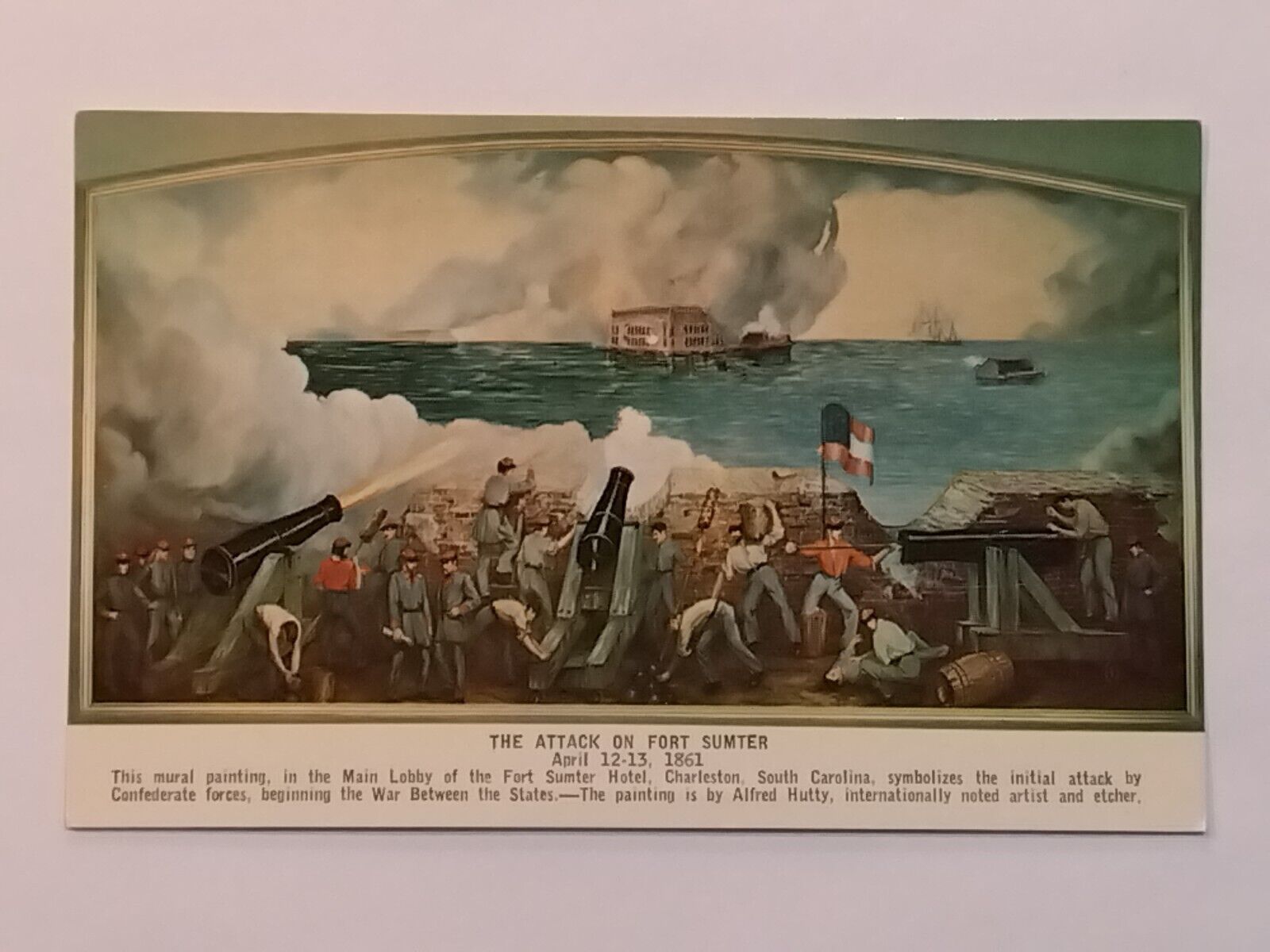 Attack On Fort Sumpter Civil War Charleston South Carolina Postcard Painting