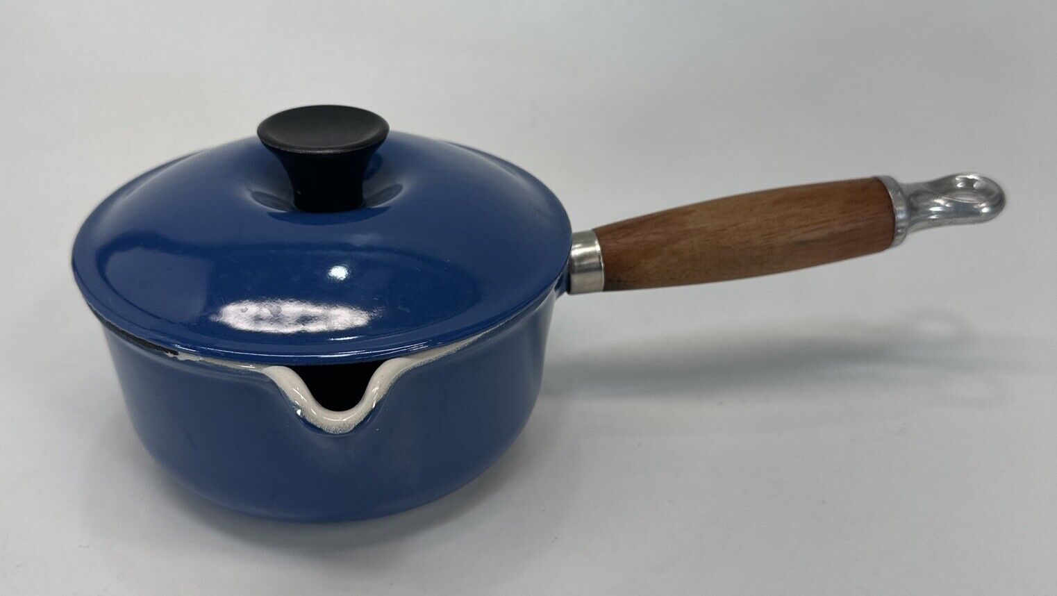 Vintage Le Creuset #14 Sauce Pan Blue Wood Handle With Lid