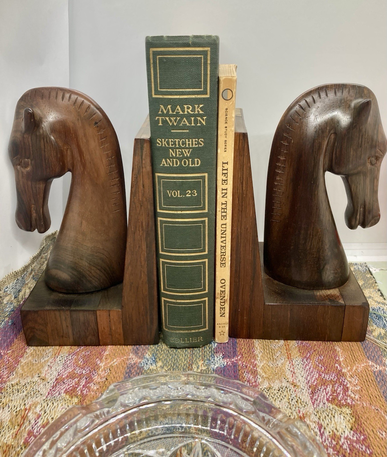 Vintage MCM JEAN GILLON WOOD HORSE HEAD BOOKENDS Pair Brazil Rosewood 1960's