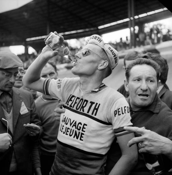 Dutch racing cyclist Jan Janssen drinking water at Parc des Prince- Old Photo