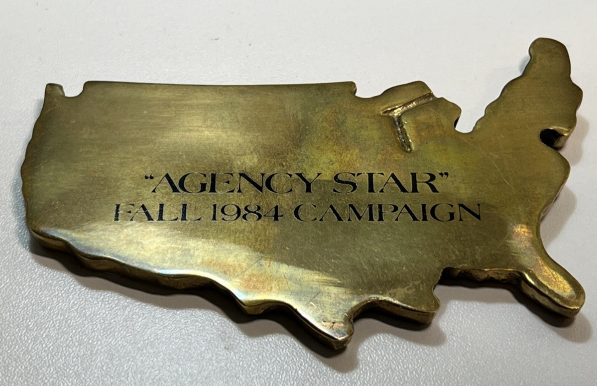 Vintage 1984 Agency Star Fall Campaign US Map Metal Paperweight Collectible