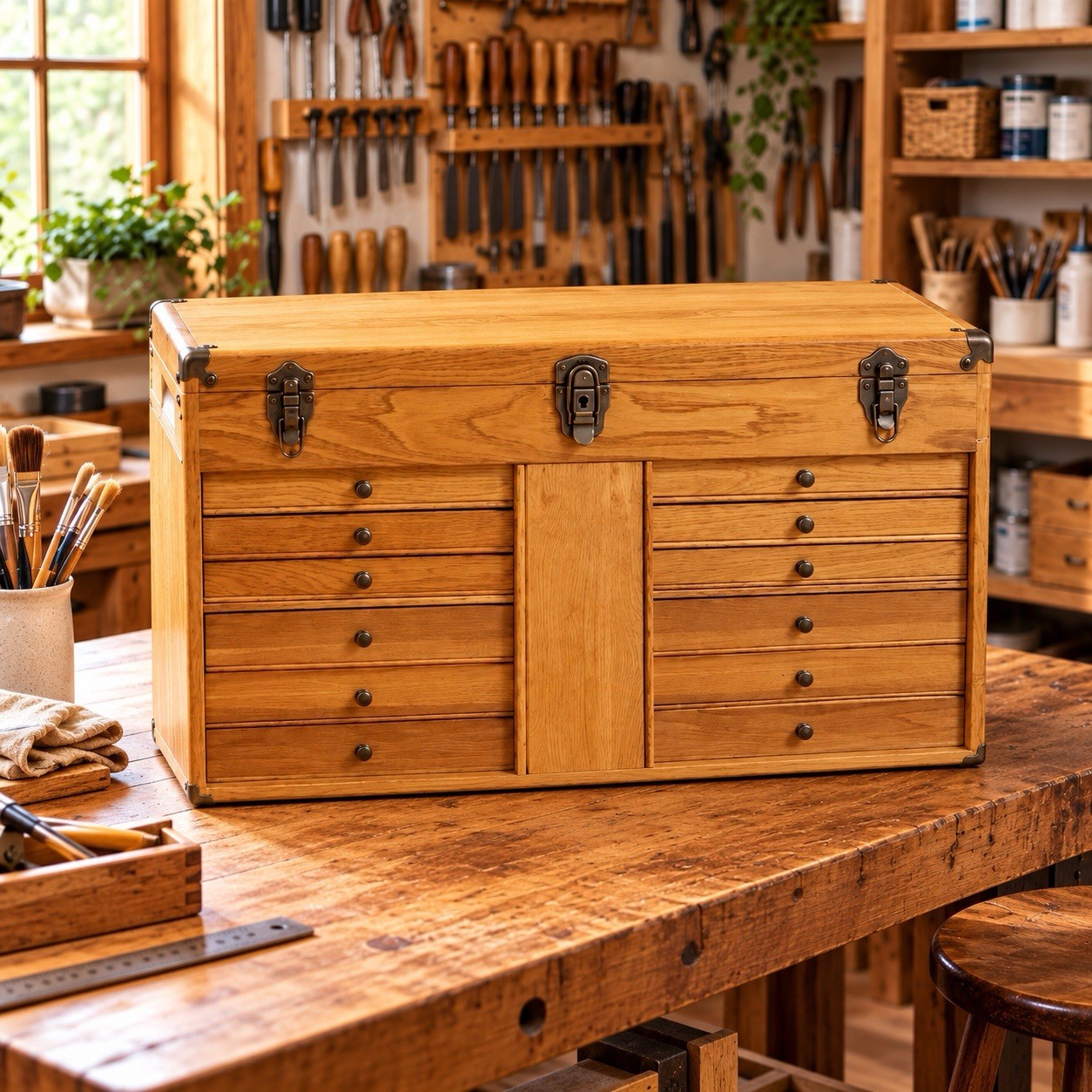 Vintage Wooden Machinist Tool Chest Felt Lined Drawers in awesome condition