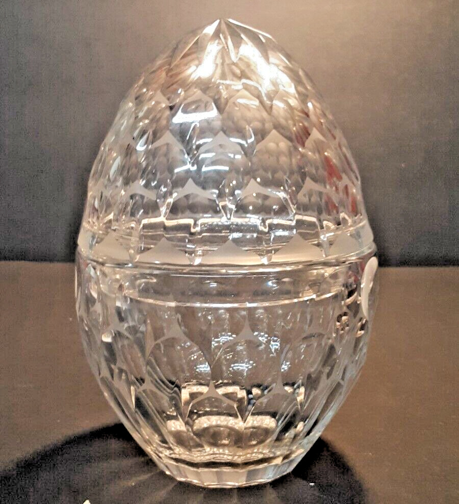Large Clear Covered Cut  Lead Crystal Egg Shaped Candy Jar 7.5 \