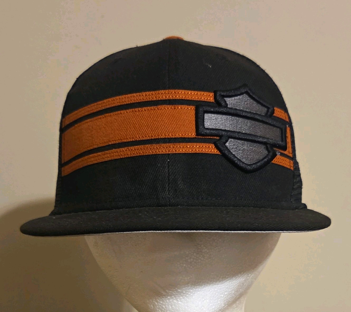 Harley-Davidson Black Mesh Snapback Trucker Hat Cap Orange Stripes Harley-Davidson Black Mesh Snapback Trucker Hat Cap Orange Stripes
