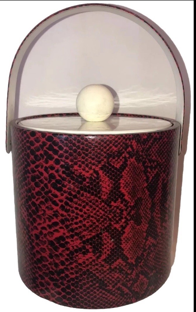 Vintage nice Mcm Faux Snake Skin Red Ice Bucket 