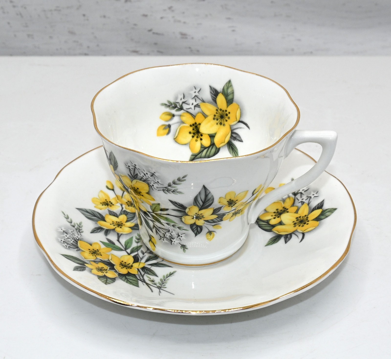 Vintage Rosina Fine Bone China England Yellow Floral Teacup & Saucer