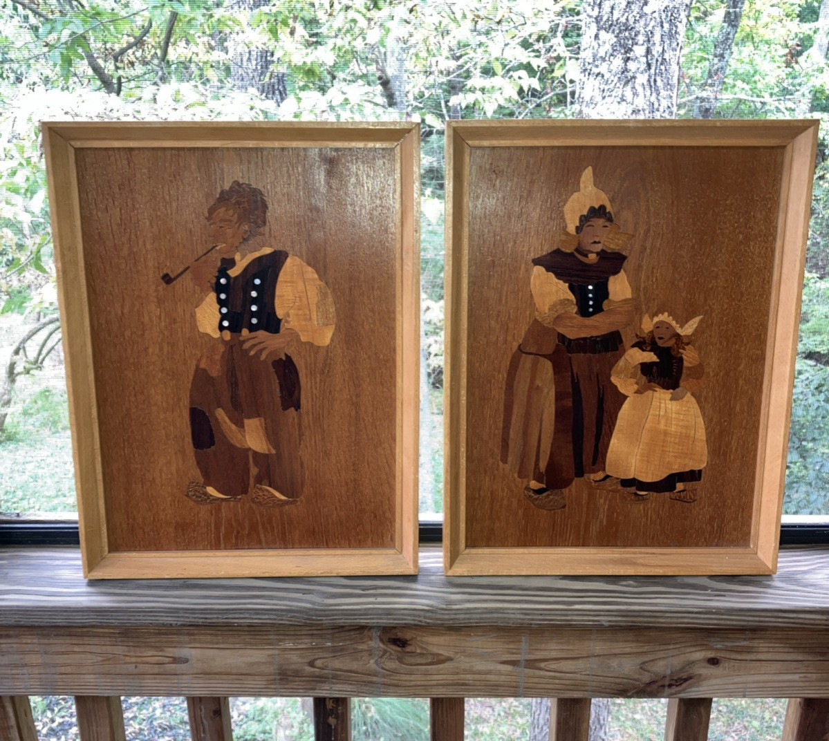 2 Vintage Buchschmid & Gretaux Esque Wood Inlaid German Scenes. Great Condition