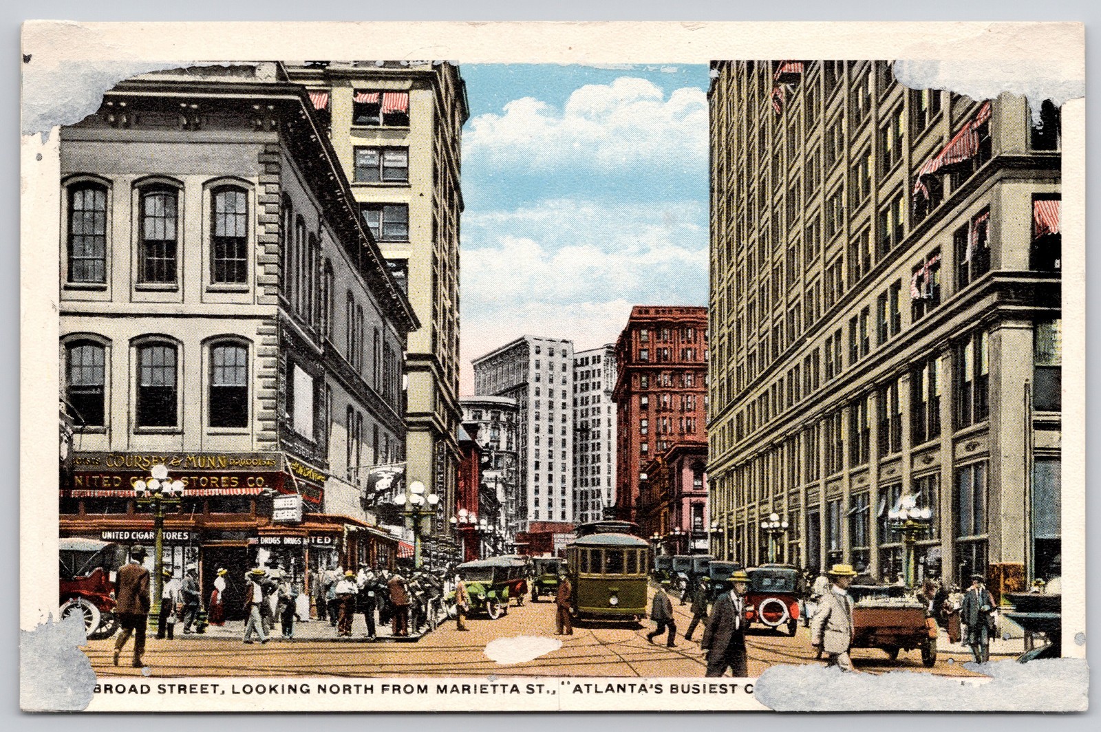 Atlanta Georgia GA Broad Street Marietta Street Trolley Shops Postcard c1910s