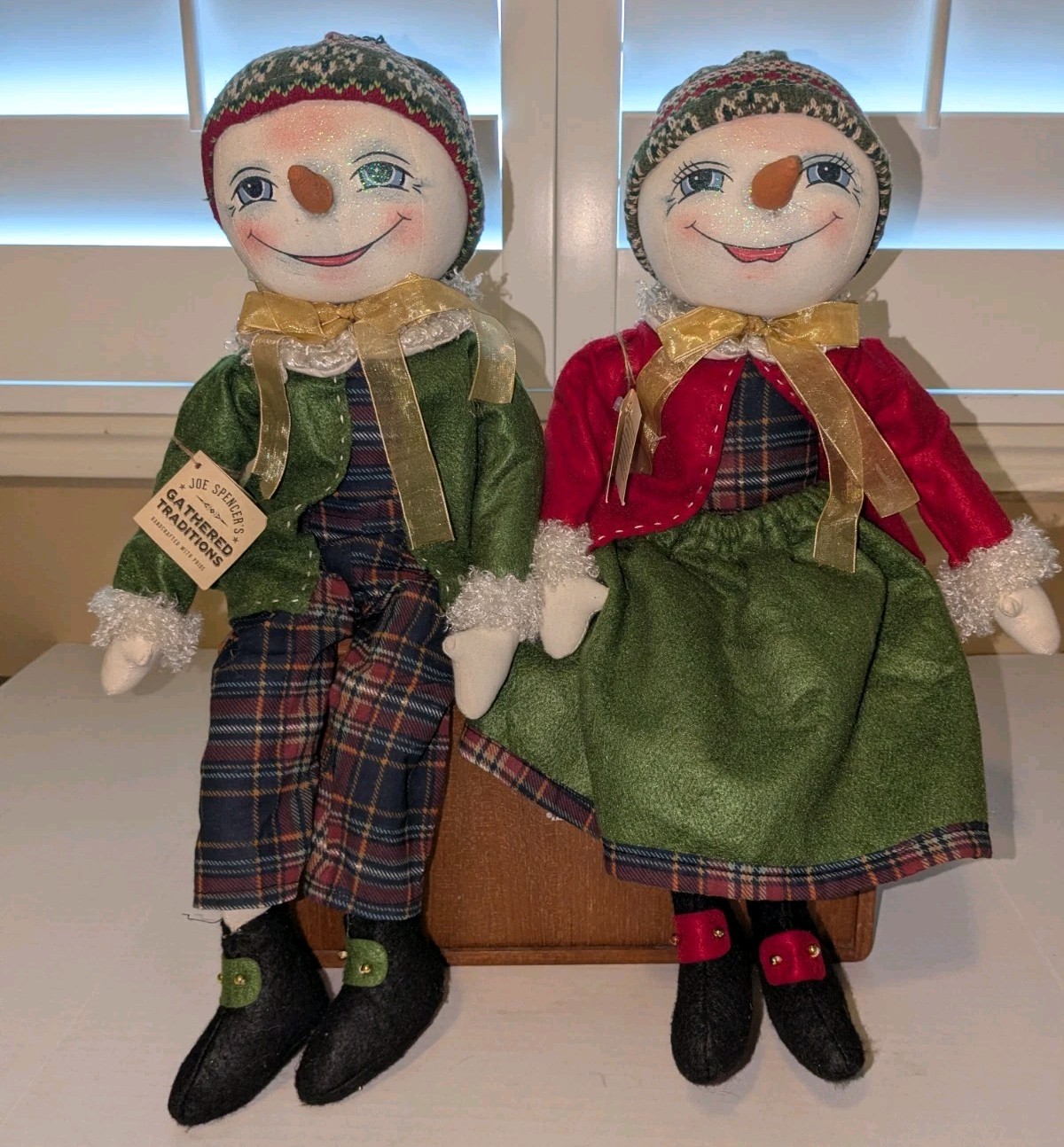 Joe Spencer\'s Primitive Pair Snowman Dolls Gathered Traditions Lucas Lucinda 