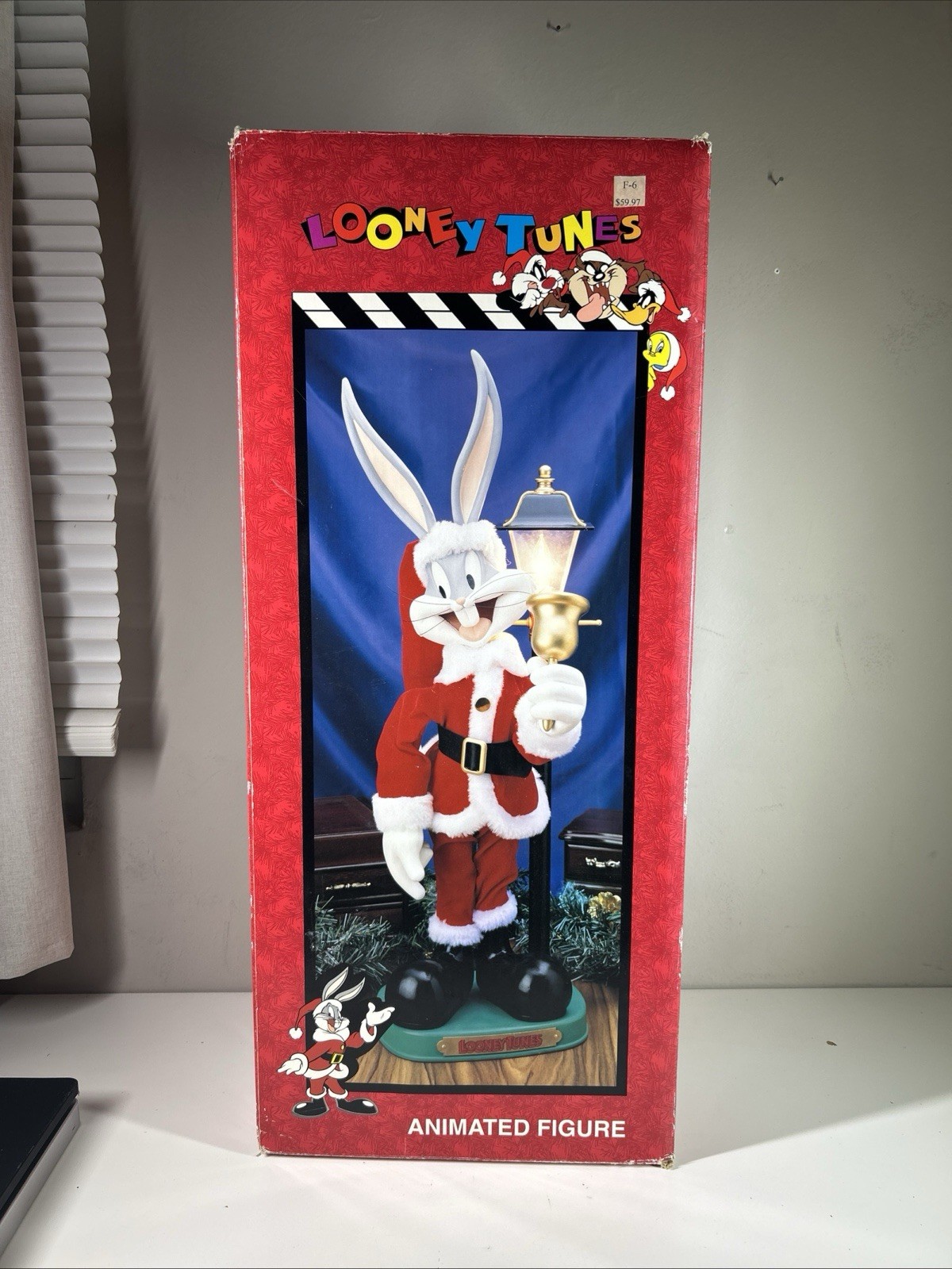 Vintage 1996 Looney Tunes Bugs Bunny Santa Christmas Lamp Light Up Animated wBOX