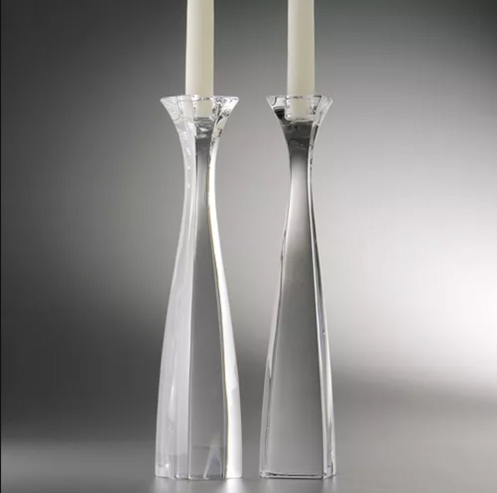 Nambe Cascade Candlesticks Set of Two Pair Clear Lead Crystal Karim Rashid 12\