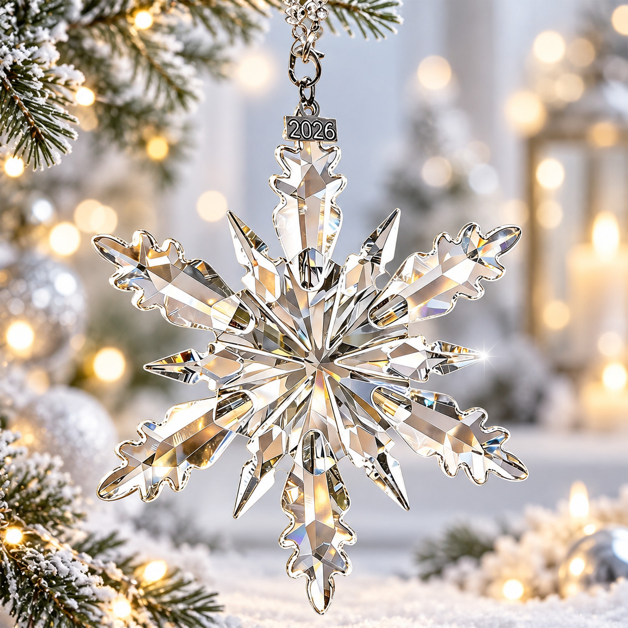 2026 Crystal Snowflake Christmas Ornament Glass Tree Hanging Holiday Decor