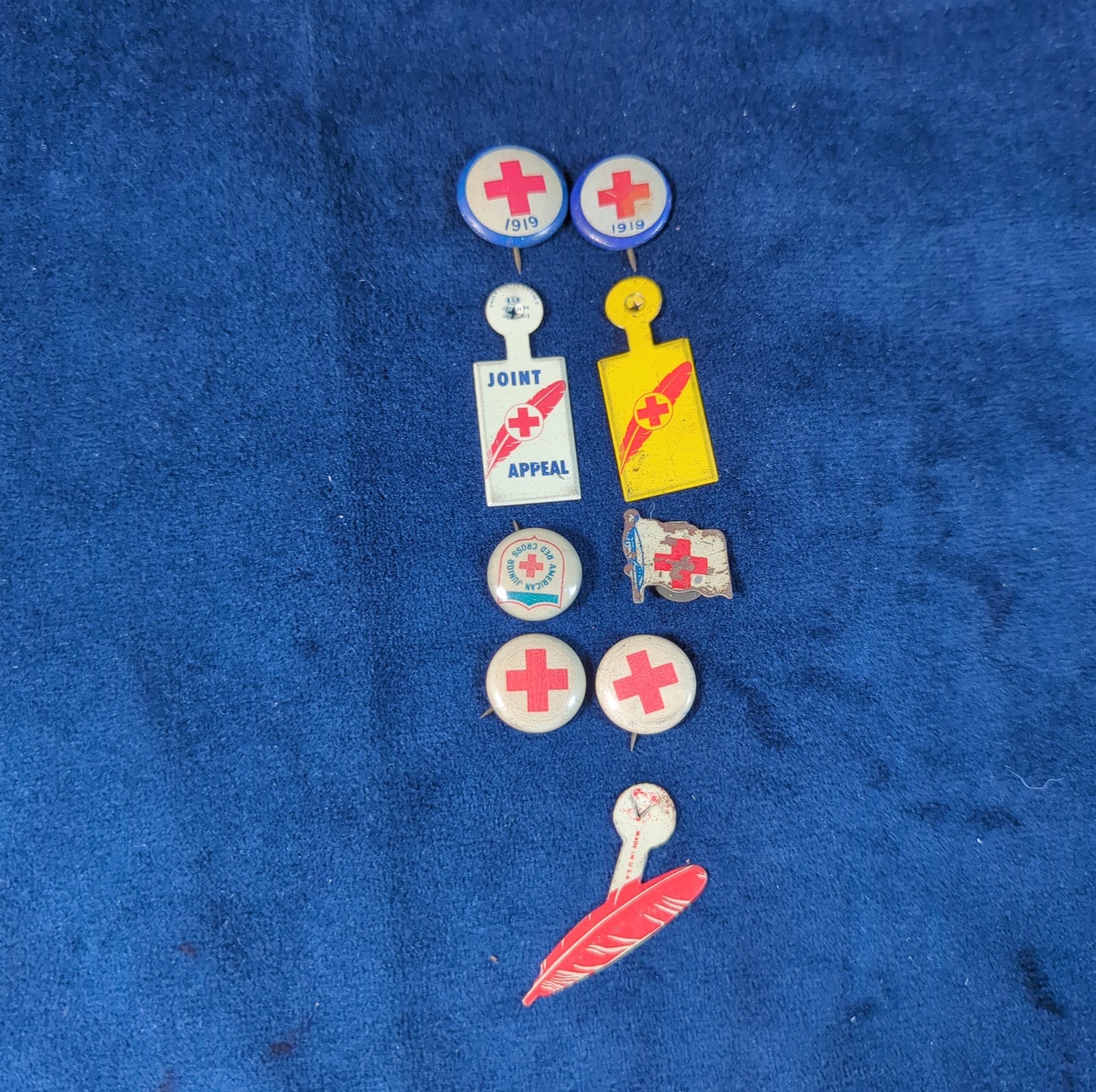 9 Antique Vtg Red Cross Pins Buttons 1919 War Fund WWI Lot