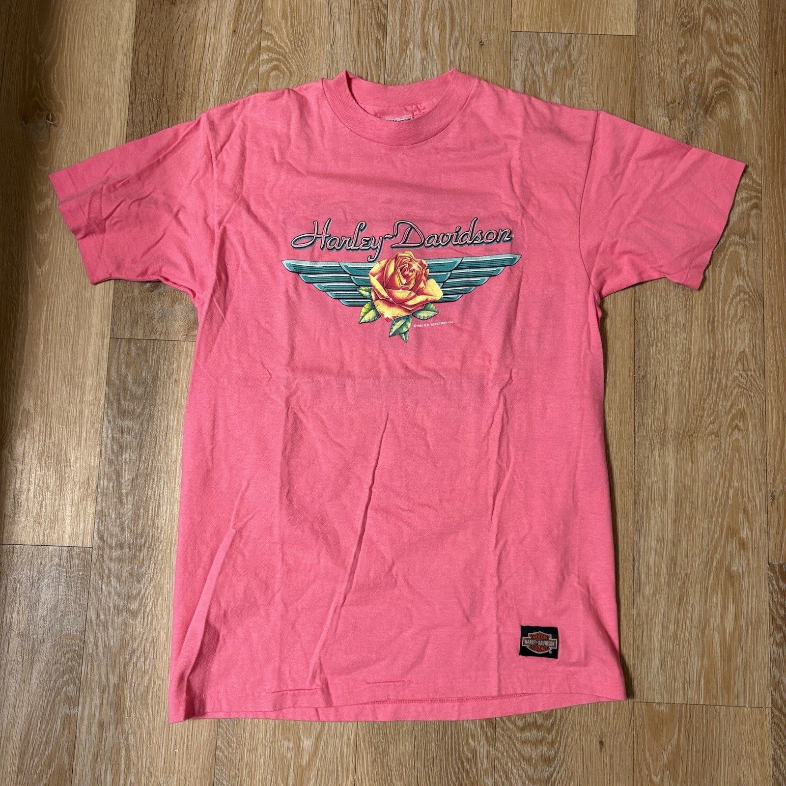 Vintage 1990 Harley Davidson Pink Rose Shirt L