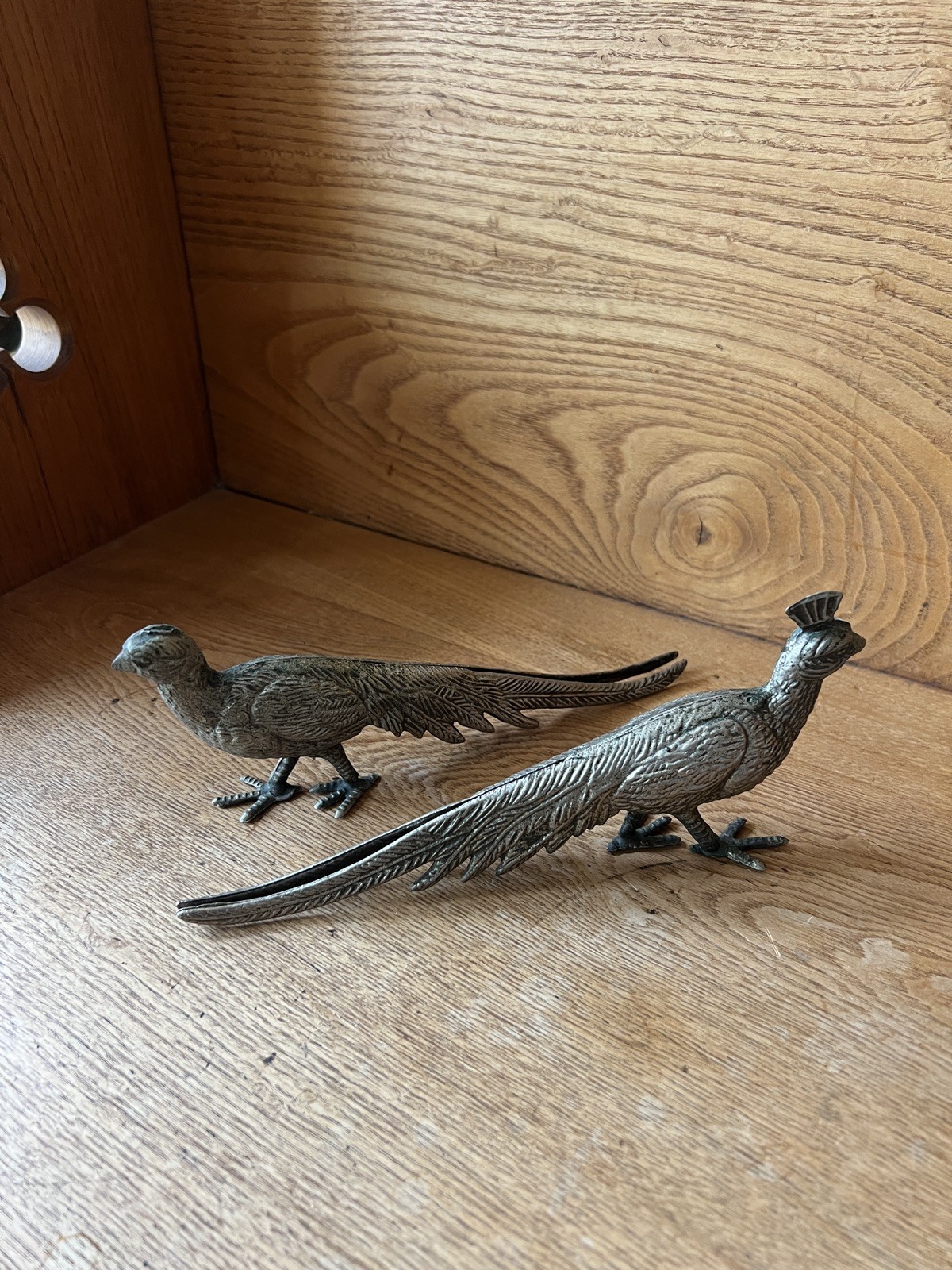Vintage Silver Plated Pheasant Figurine Pair Male and Female? 9