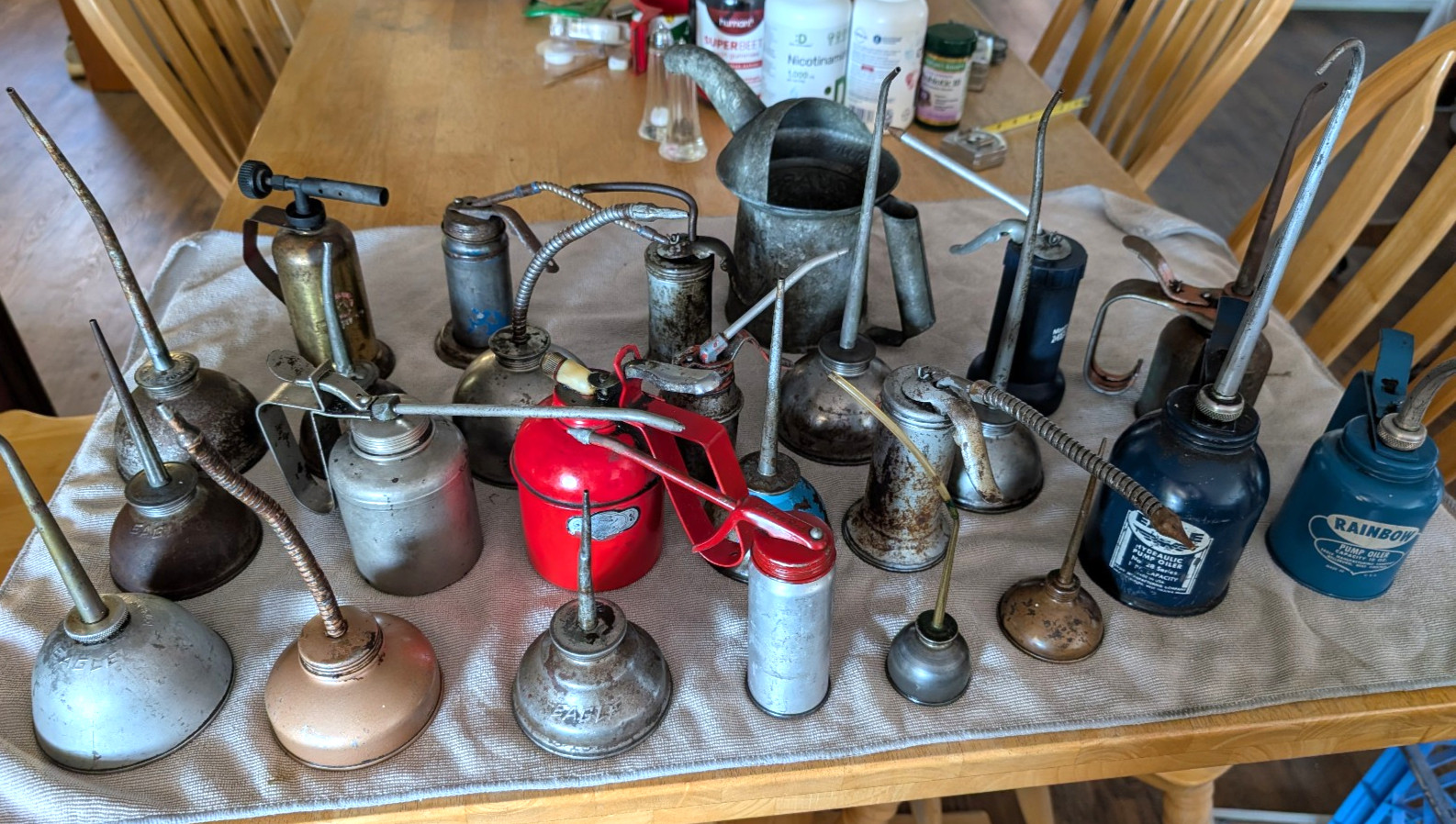 Huge Vintage Oil Oiler Can Lot 24 Copper, Steel Many Eagles, Other brands