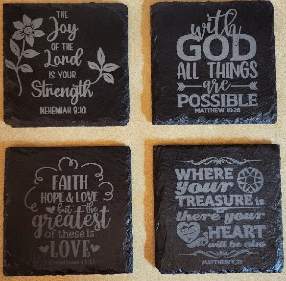 Inspirational Bible Verse Coasters Set of 4 - Handmade Slate, Christian Decor Inspirational Bible Verse Coasters Set of 4 - Handmade Slate, Christian Decor