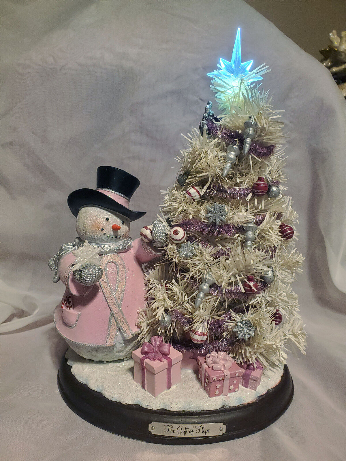 Bradford Figurine Pink Snowman w/ Tree Breast Cancer Awareness Gift of Hope R273