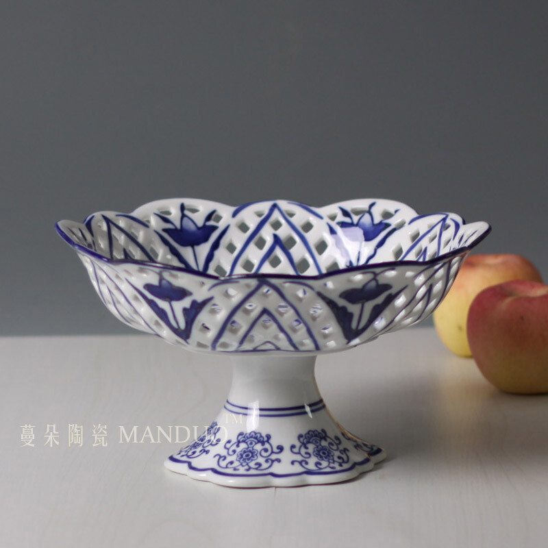 High Legged Environmentally Friendly Ceramic Porcelain Plate Firm Fruit Plate