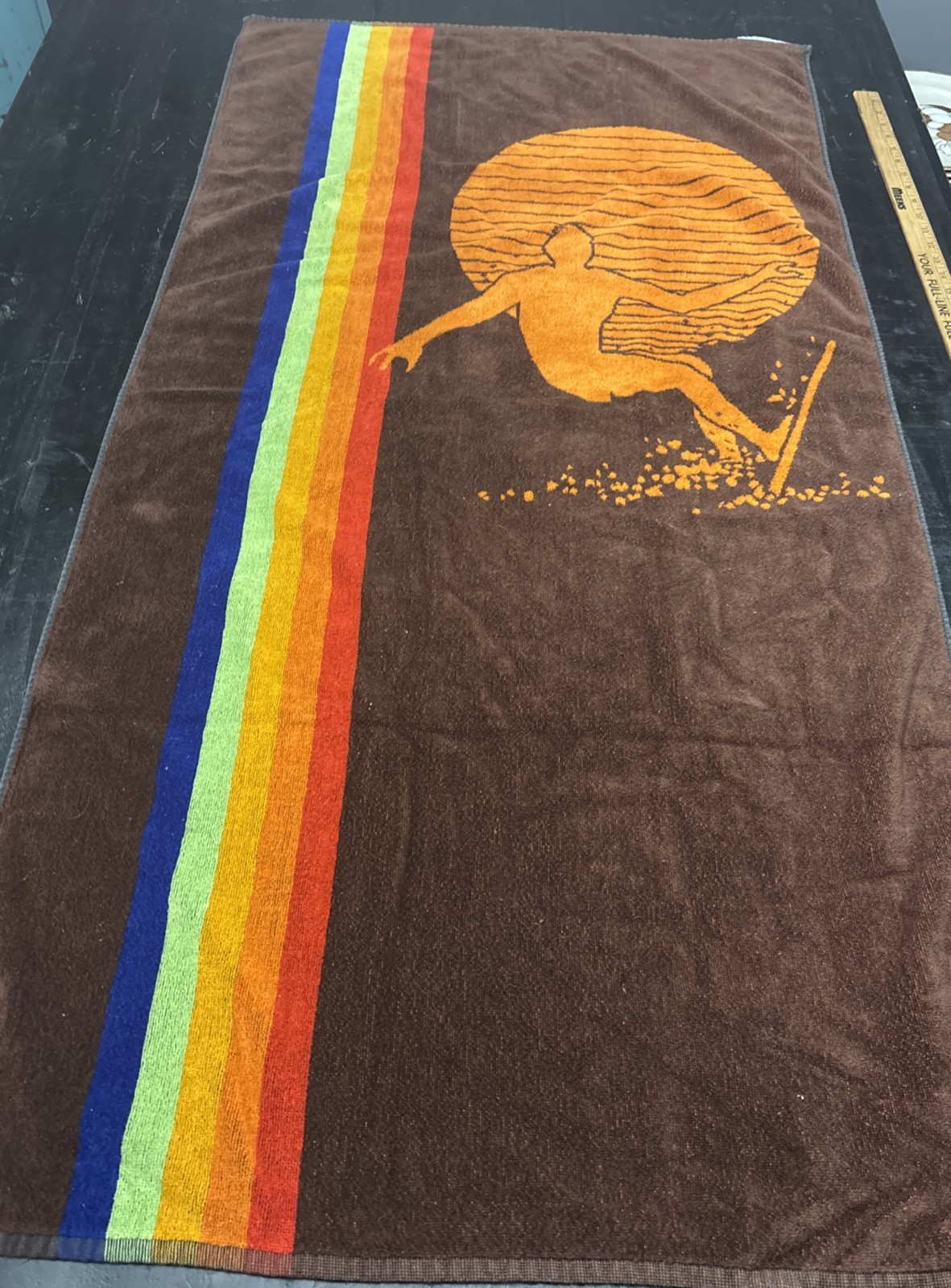 Vintage Cecil Saydah 70s Ipanema Beach Towel Surfer Rainbow 54x26” 100% Cotton