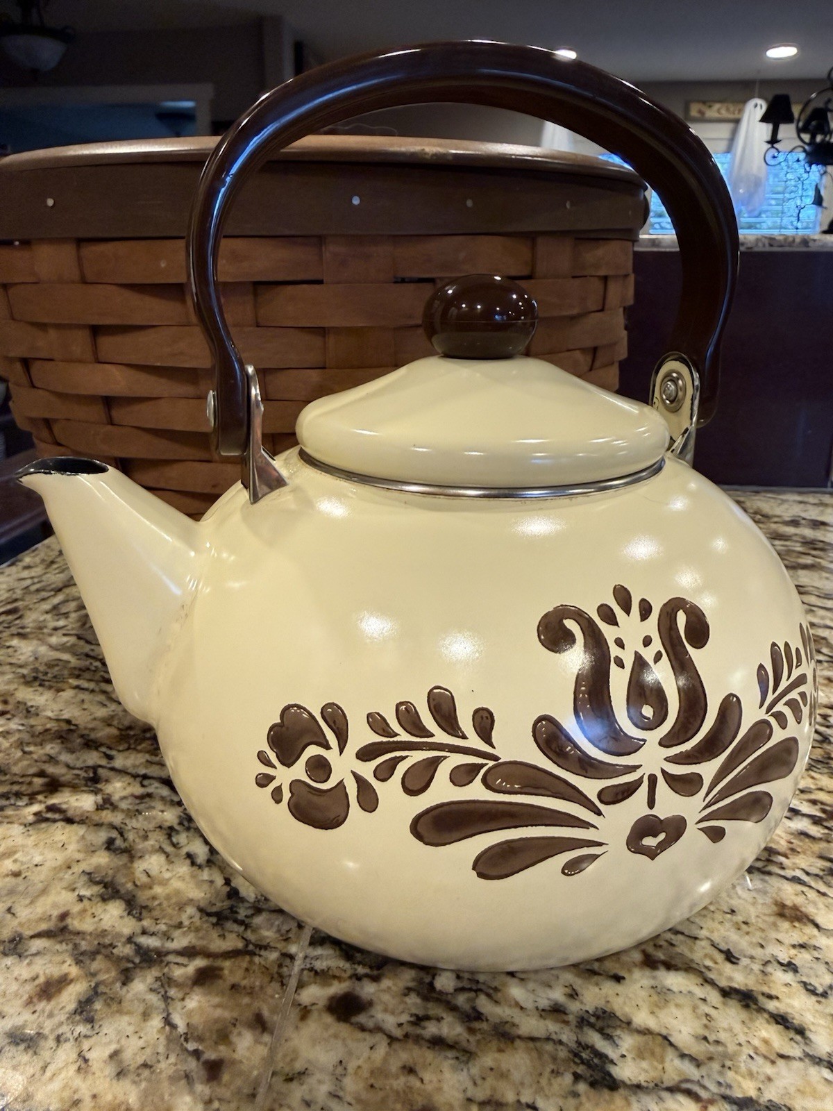 Vintage Pfaltzgraff Village Enamel Tea Kettle