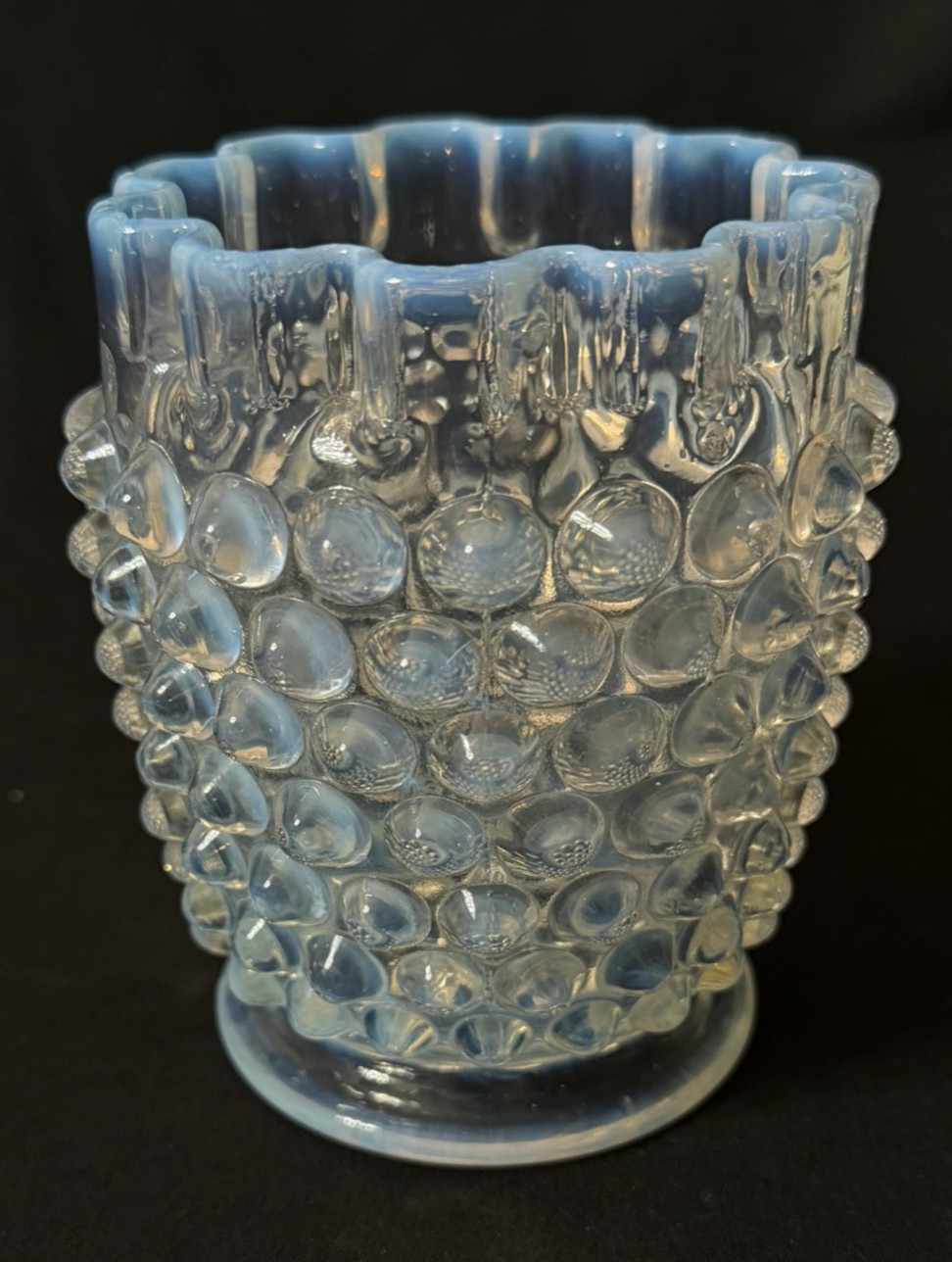 Antique Elson Blue Opalescent Hobnail Art Glass Spooner