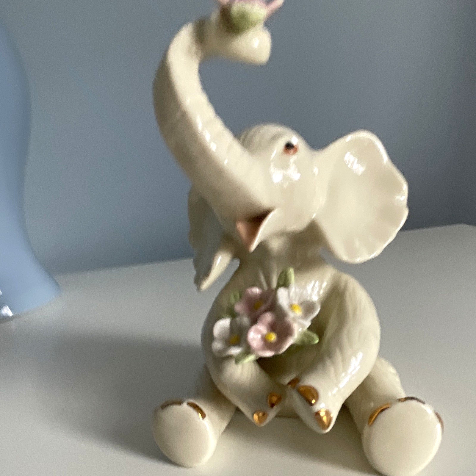 Lenox Handmade Handcrafted Porcelain Elephant Figurine with Flowers