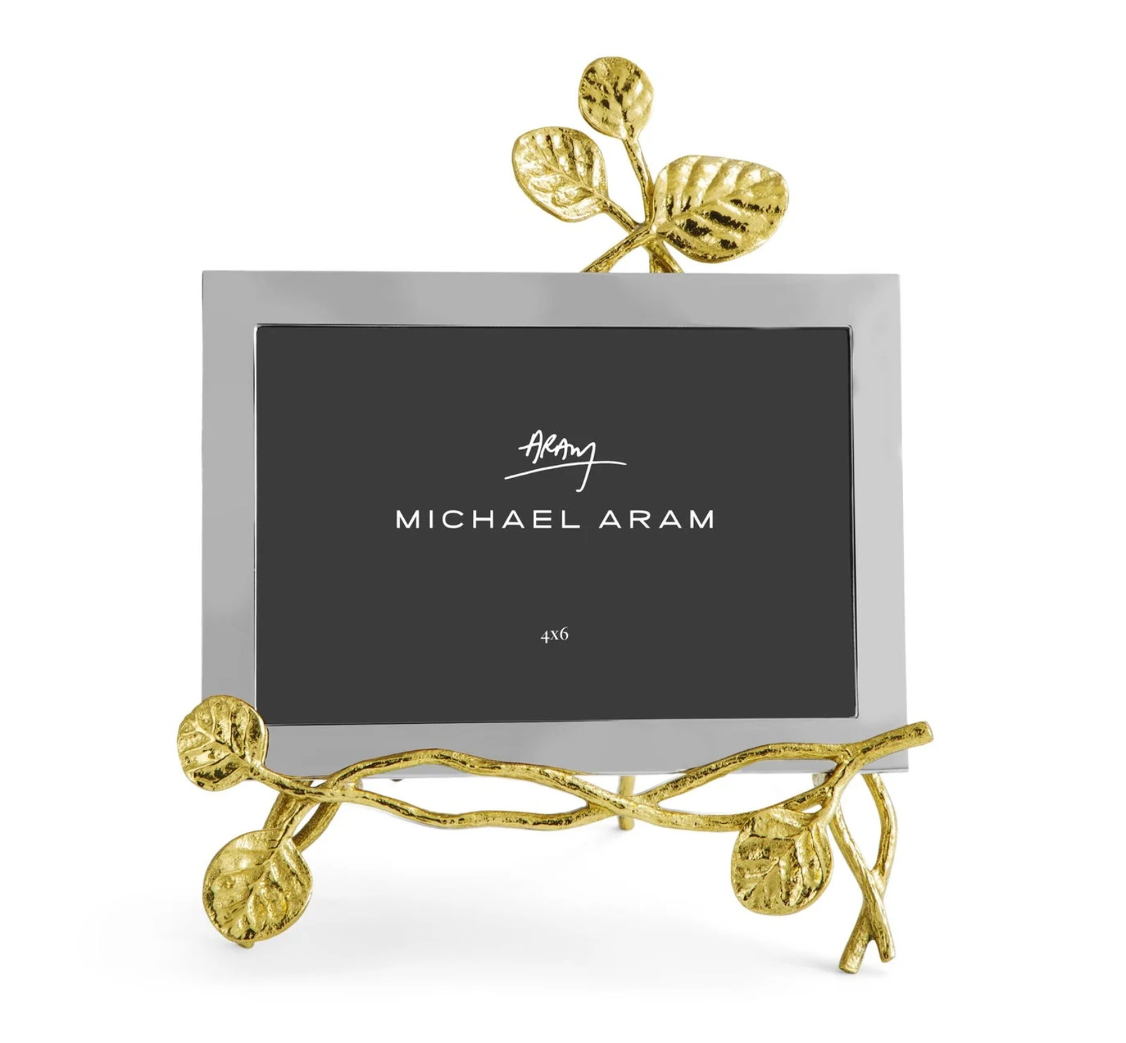 NIB MICHAEL ARAM Botanical Leaf Gold Easel and Silver Photo Frame