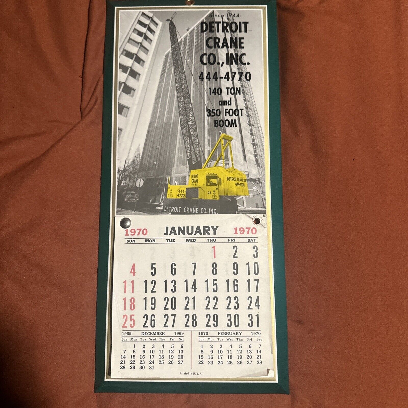 Vintage Advertising Calendar Metal Detroit Crane Company Great Graphics 