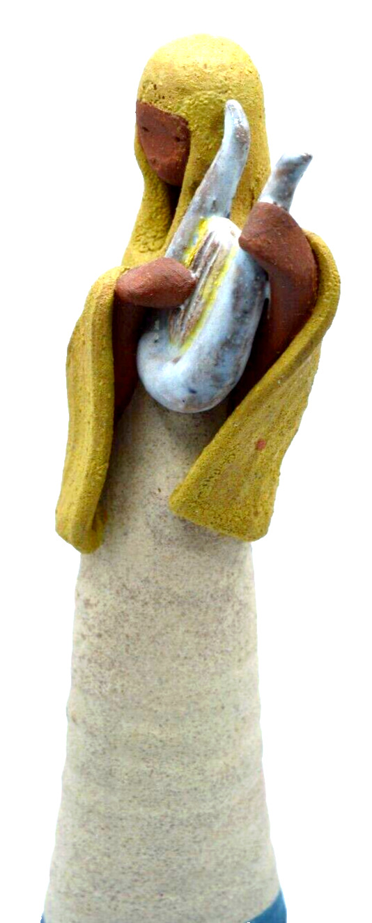 David Kalderon Studio Art Red Pottery Women Harp Statue ISRAEL Figurine Rare