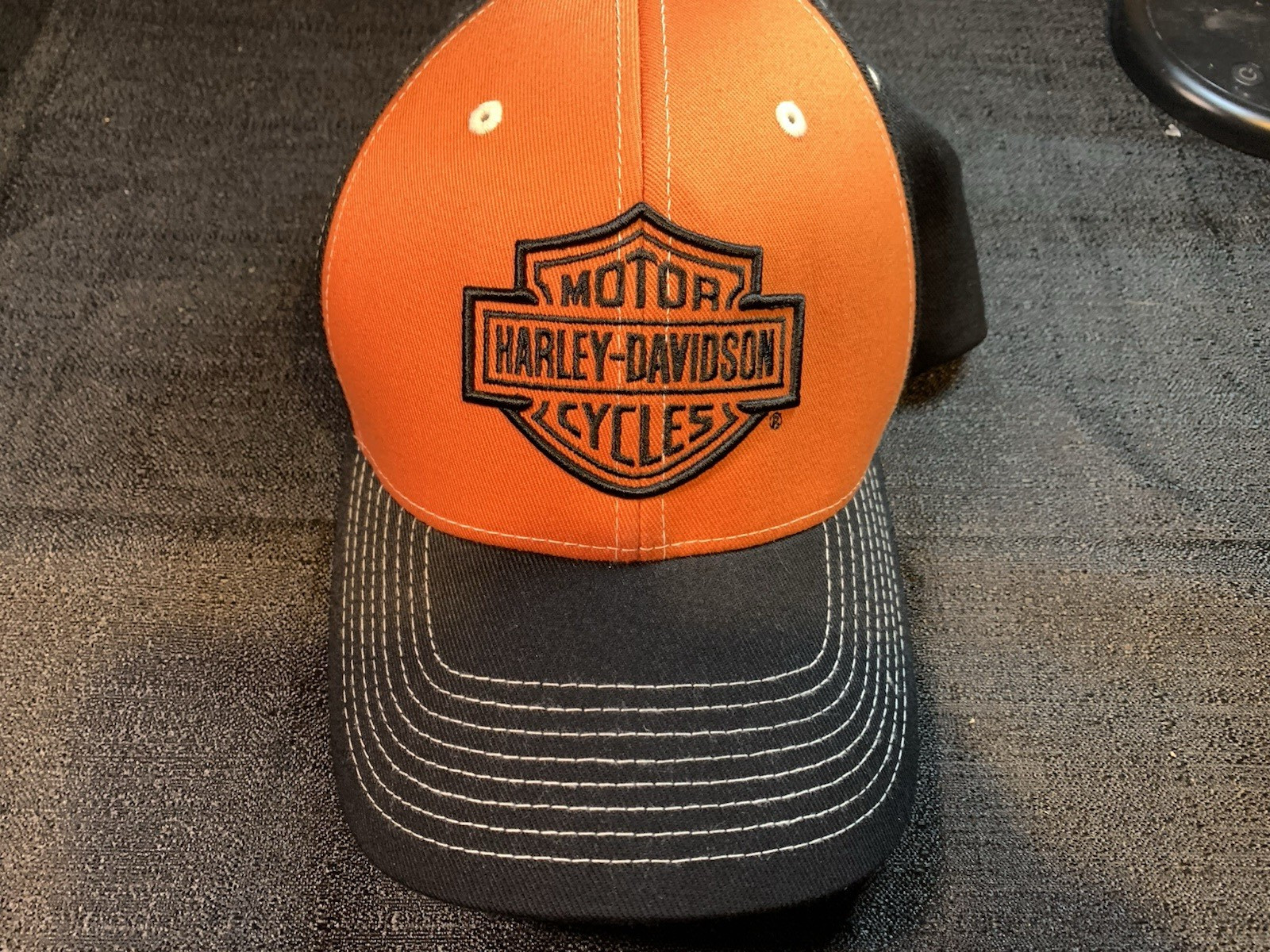 Harley-Davidson Motor Cycles Orange/Black Flexfit Hat Cap Size S/M
