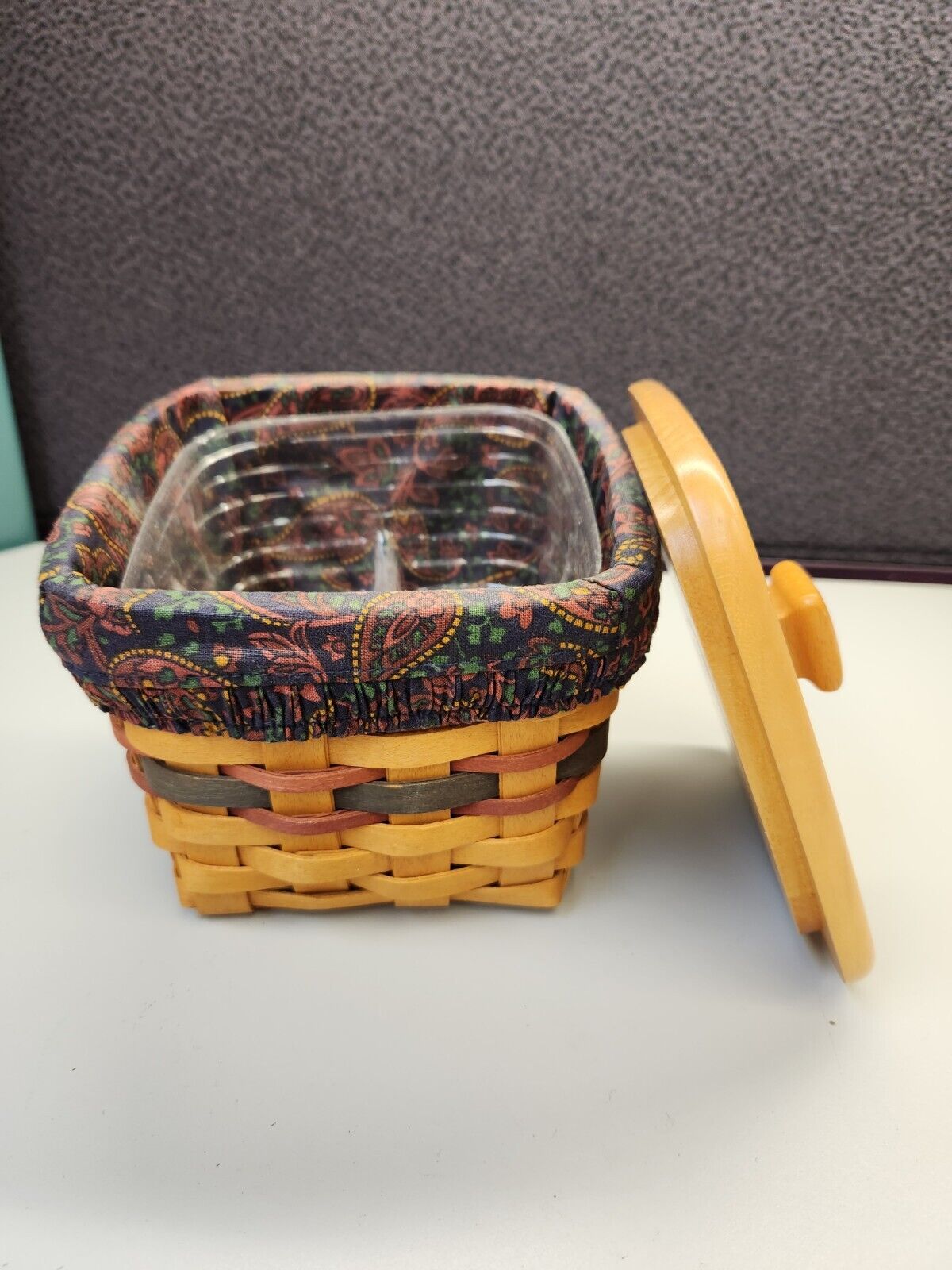 Longaberger 1998 Father’s Day Finders Keepers Basket w/ Lid & Liner Protector 