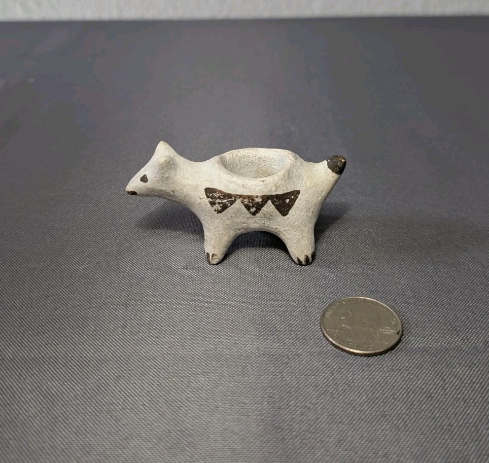 Antique Vintage Old Primitive ACOMA POTTERY Small Miniature Cow Animal Pottery