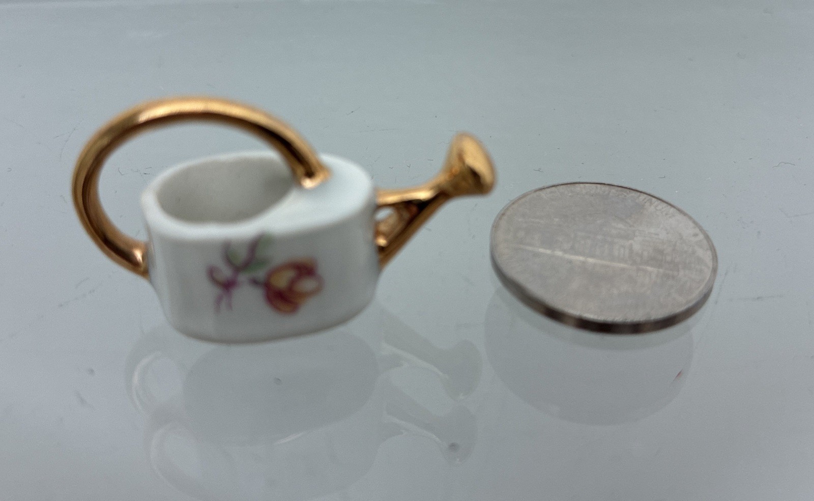 Limoges France Mini Porcelain Watering Can Gold Trim Dollhouse