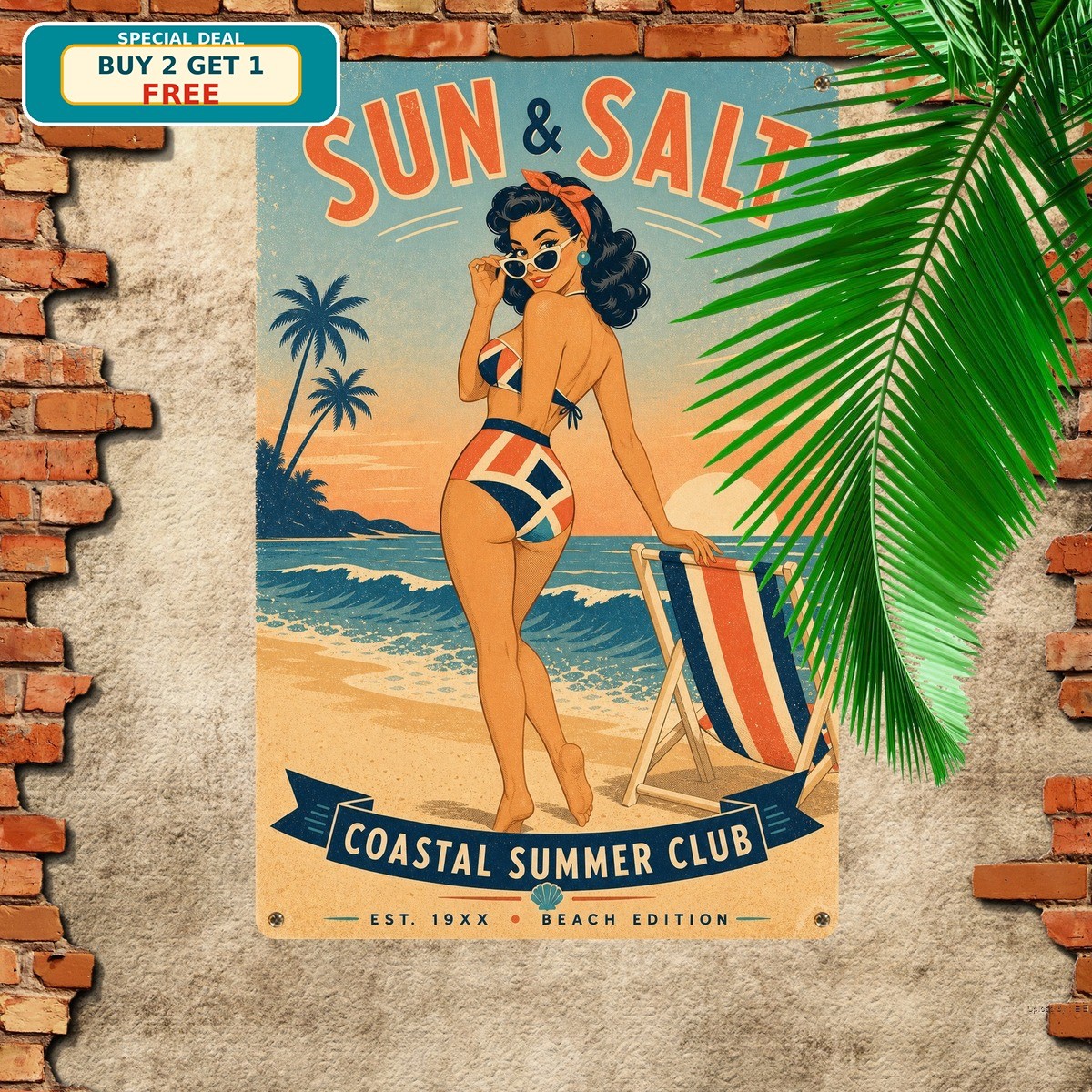 Retro Bikini Girl Metal Tin Sign Summer Beach Man Cave Decor