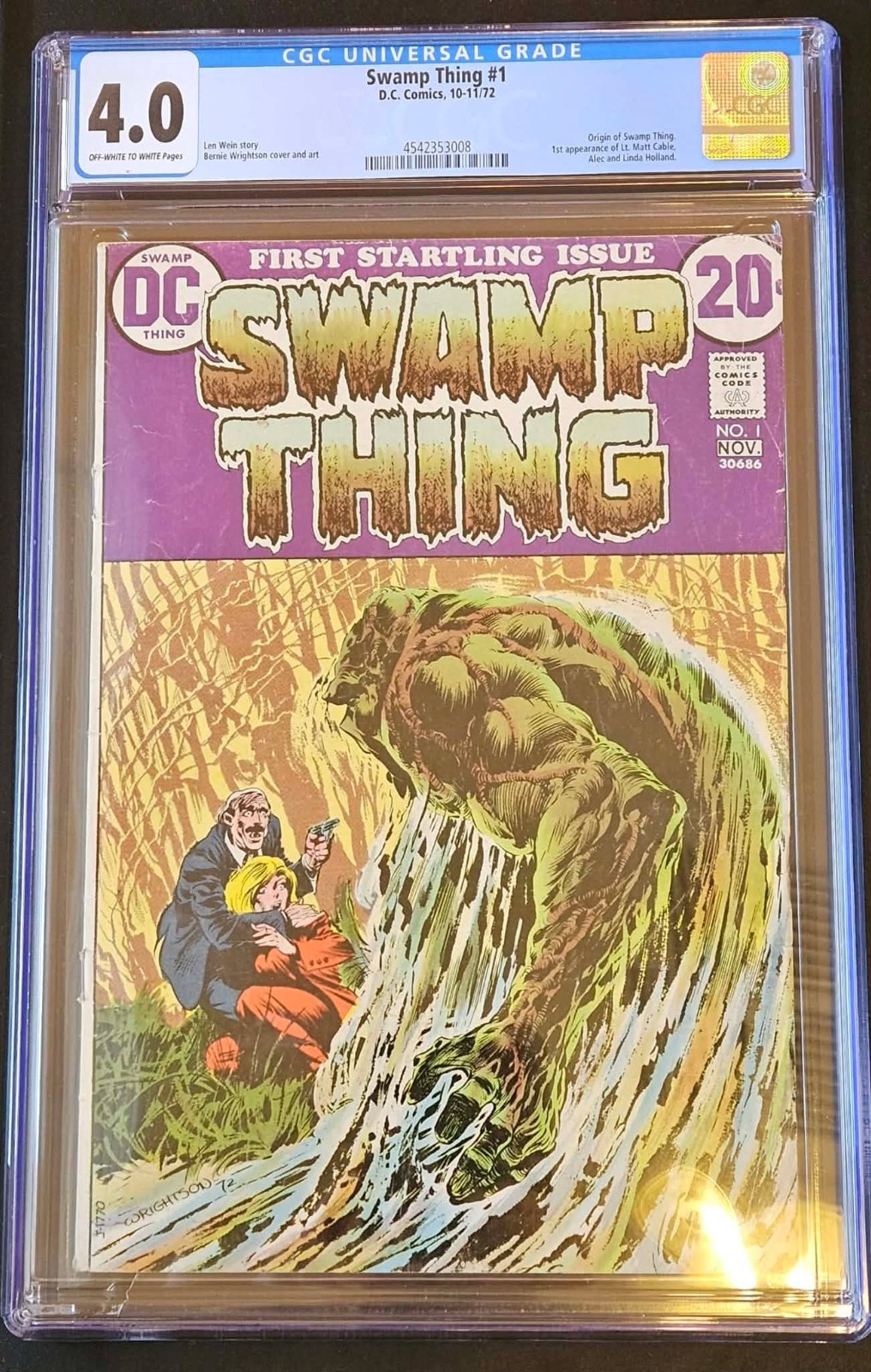 SWAMP THING #1 CGC 4.0  KEY ISSUE WRIGHTSON ART 1ST ALEC & LINDA HOLLAND  1972