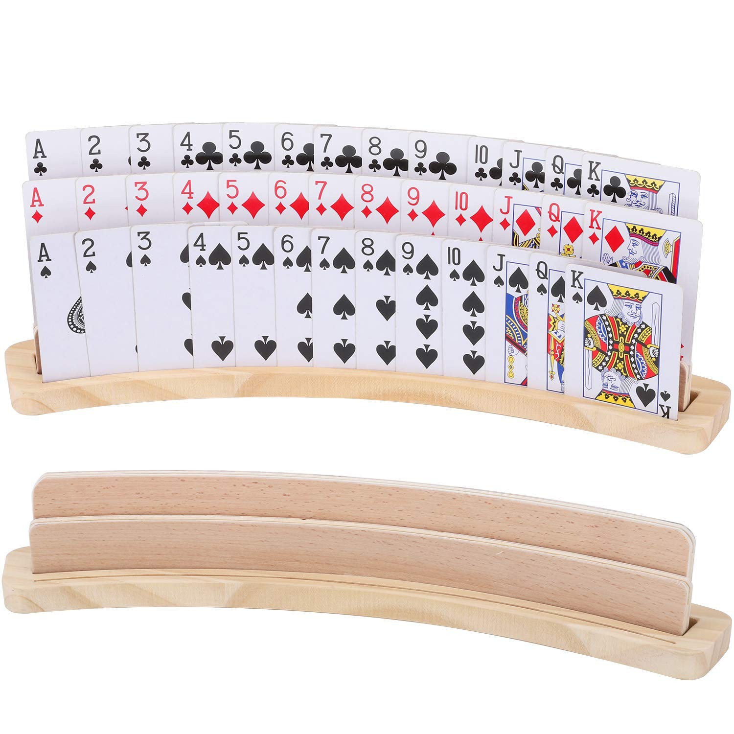 Exqline Curved Wooden Playing Card Holder Tray Rack Organizer Set of 2 Solid ...