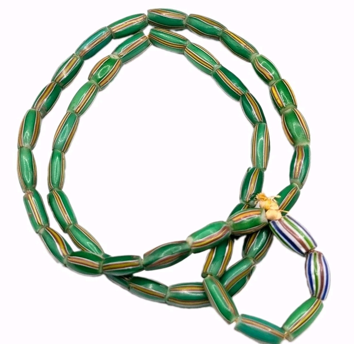 22” Antique Venetian Watermelon African Trade Bead Strand W/ Two Chevron Beads 22” Antique Venetian Watermelon African Trade Bead Strand W/ Two Chevron Beads