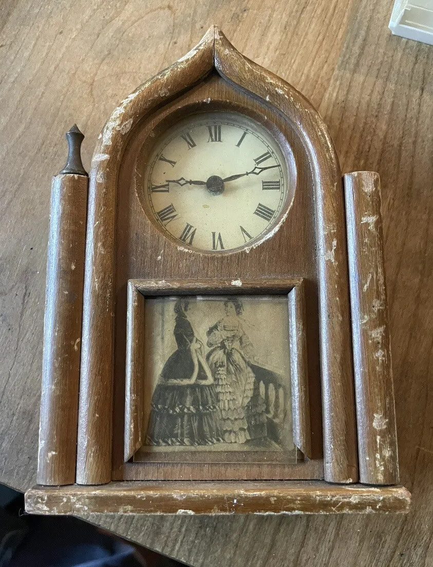 VTG BURROUGHS CO. GILBERT MOVEMENT #52 ENGLISH LANCET ALARM MANTEL CLOCK