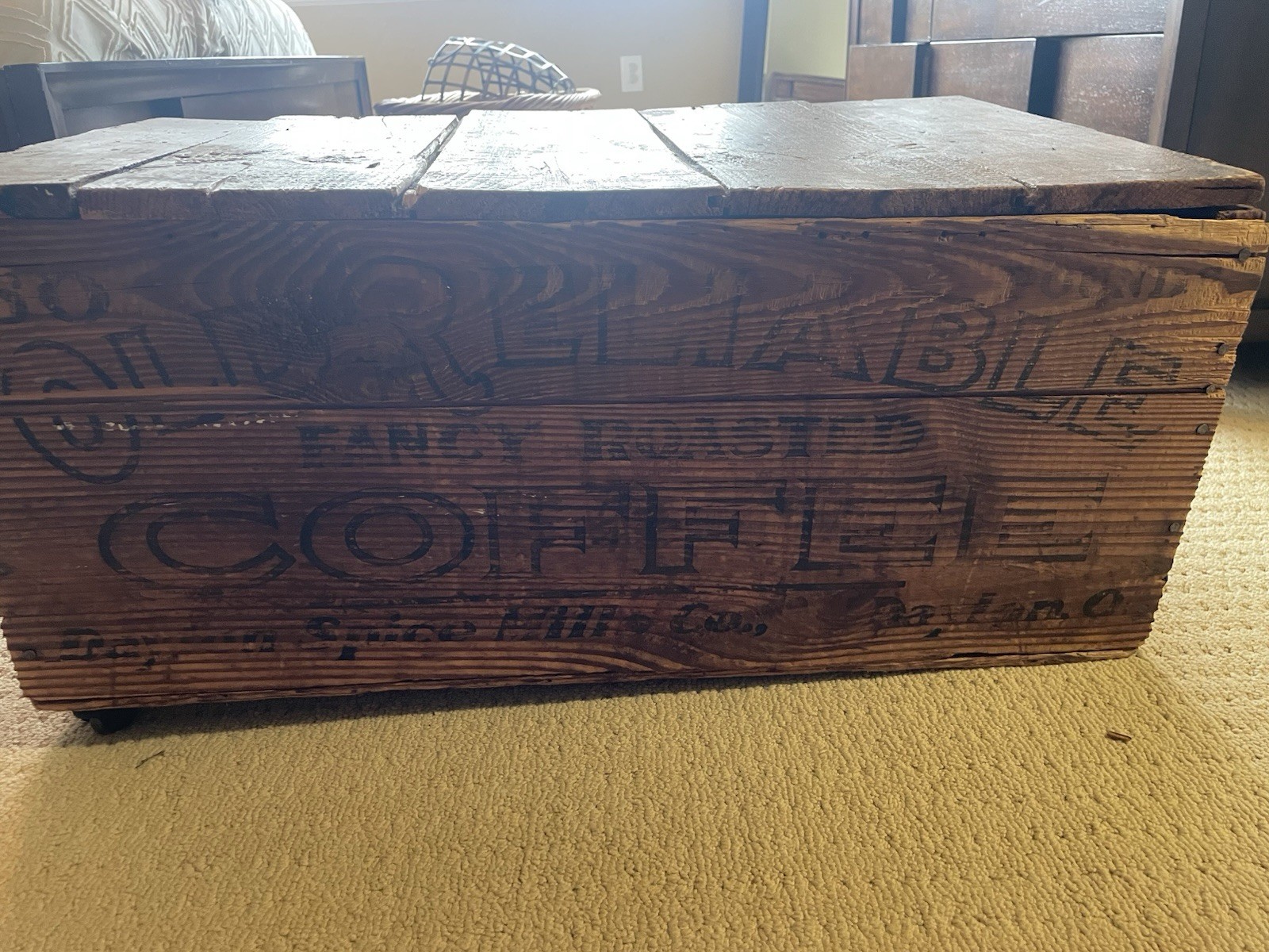 Antique Old Reliable Coffee Wooden Crate Dayton Spice Mills Advertising 100 lb