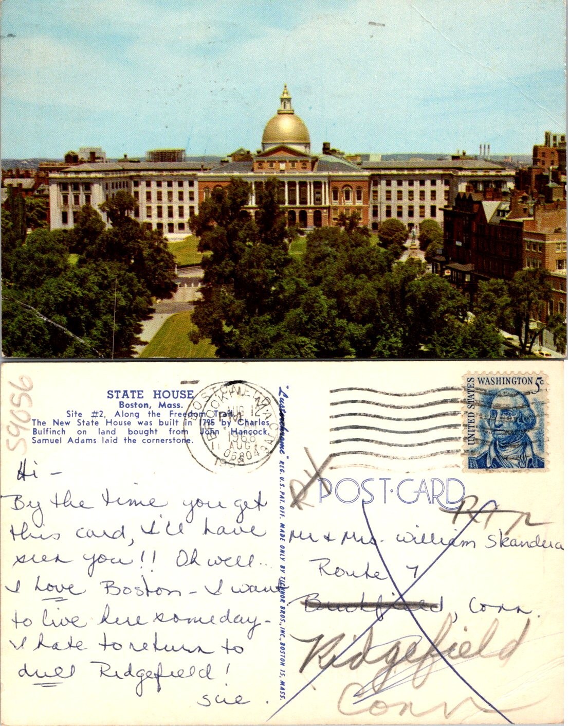 Boston, MA View Of State House Freedom Trail Charles Bulfinch Postcard 59056
