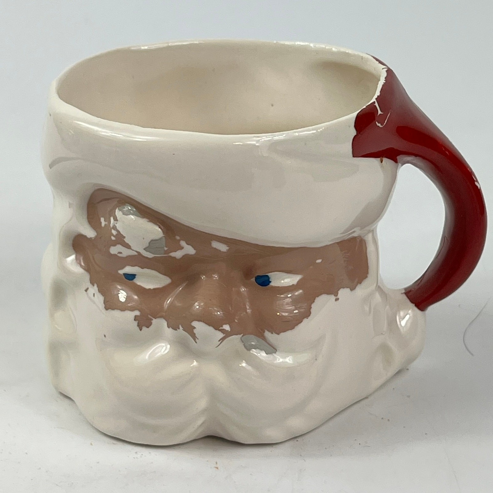 Vintage Japan Santa Mug Side Eye Red Handle Ceramic 3\