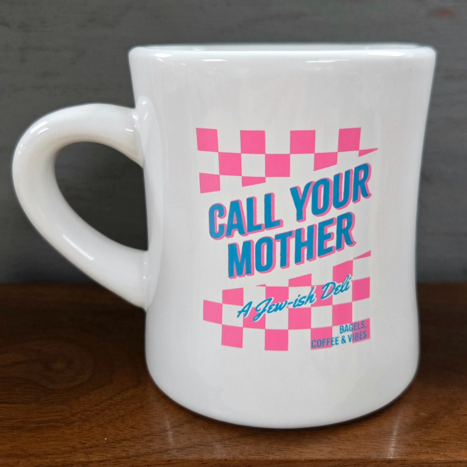 CALL YOUR MOTHER (A Jew-ish Deli) 12 oz Heavy Diner Mug - BAGELS COFFEE & VIBES CALL YOUR MOTHER (A Jew-ish Deli) 12 oz Heavy Diner Mug - BAGELS COFFEE & VIBES