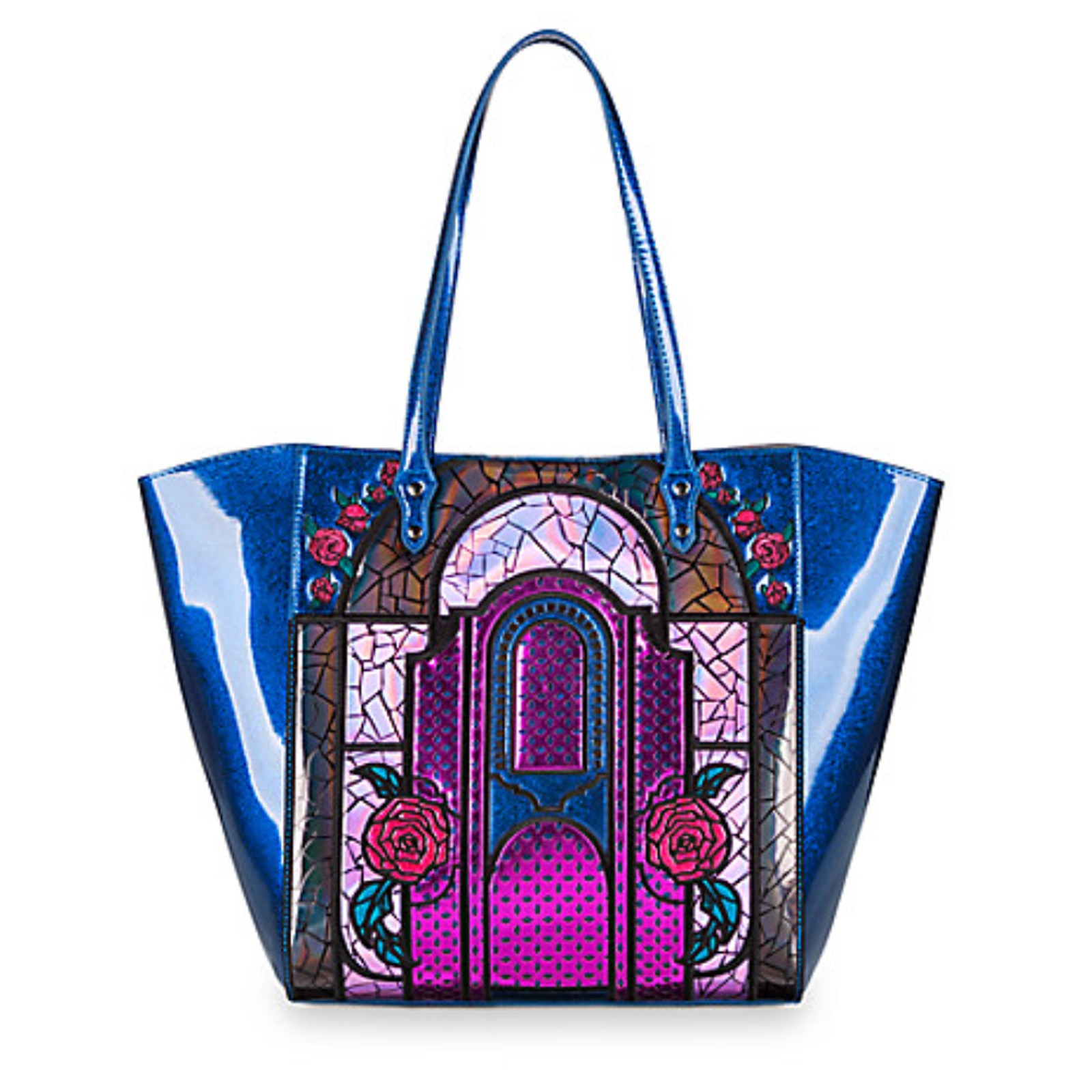 Danielle Nicole Disney Beauty and the Beast Stained Glass w Roses Blue Tote Bag